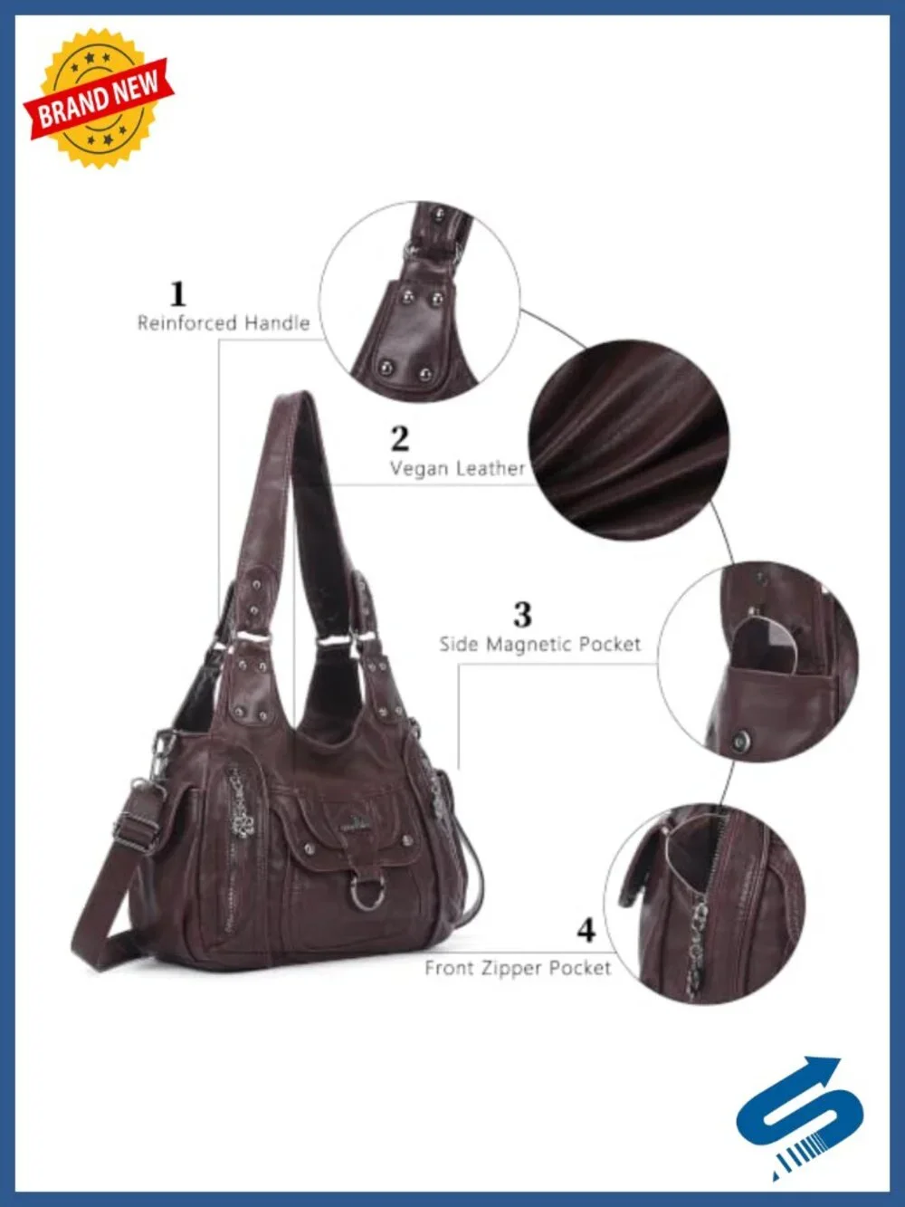 Vegan Leather Hobo Shoulder Bag with Adjustable Strap for Women